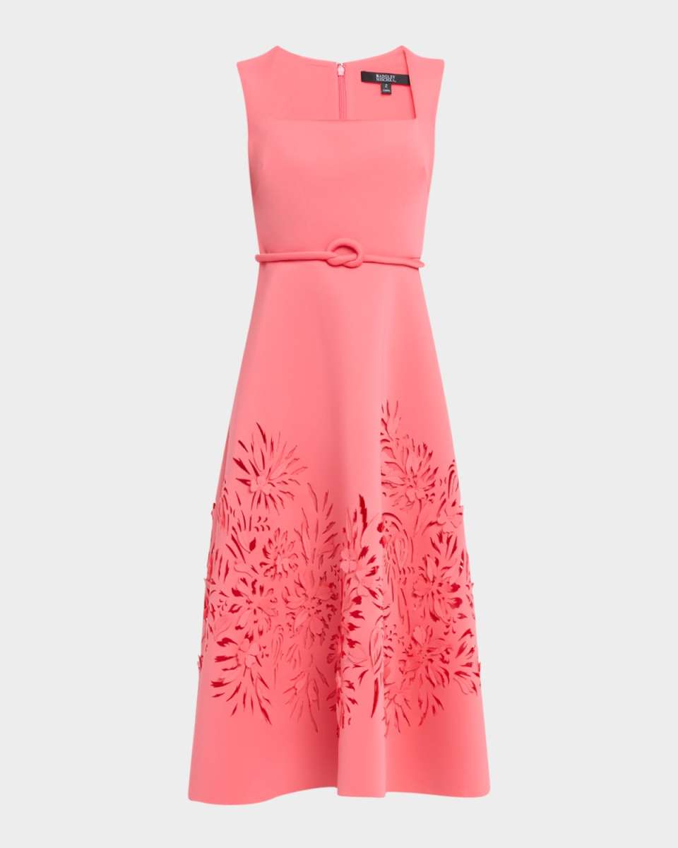 Cutout Square-Neck Scuba Midi Dress
